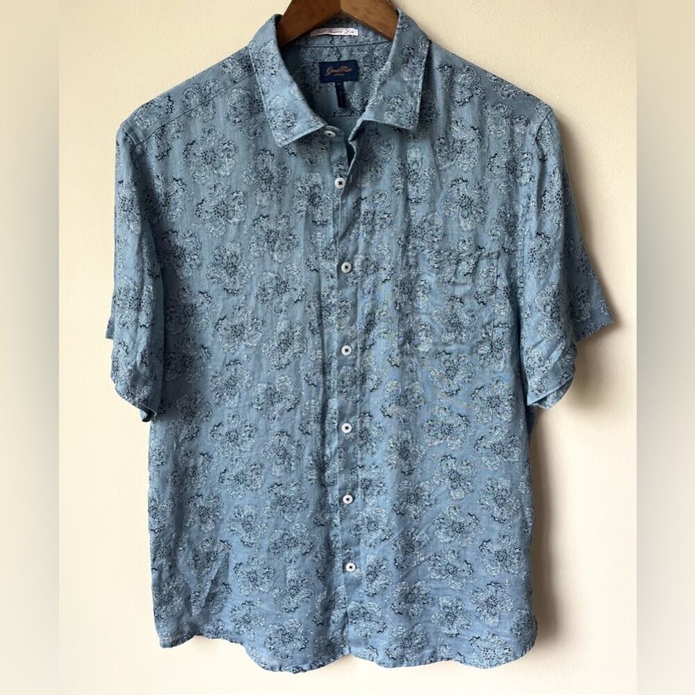 Good Man Brand Linen Floral Print Short Sleeve Button Down (size M)